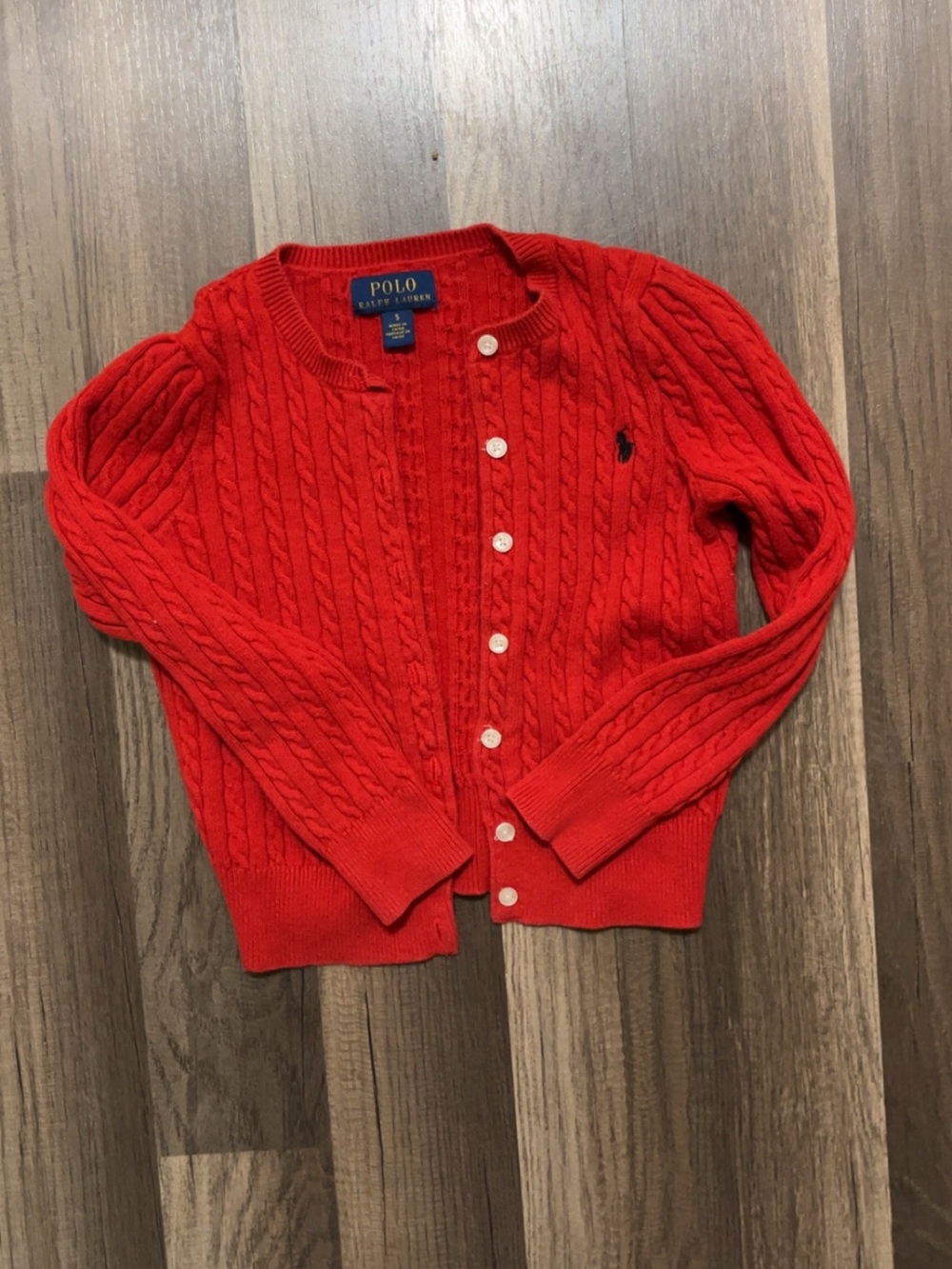 POLO RALPH LAUREN Kids Girls 5 Red Cable-Knit Cotton Button Cardigan Sweater
